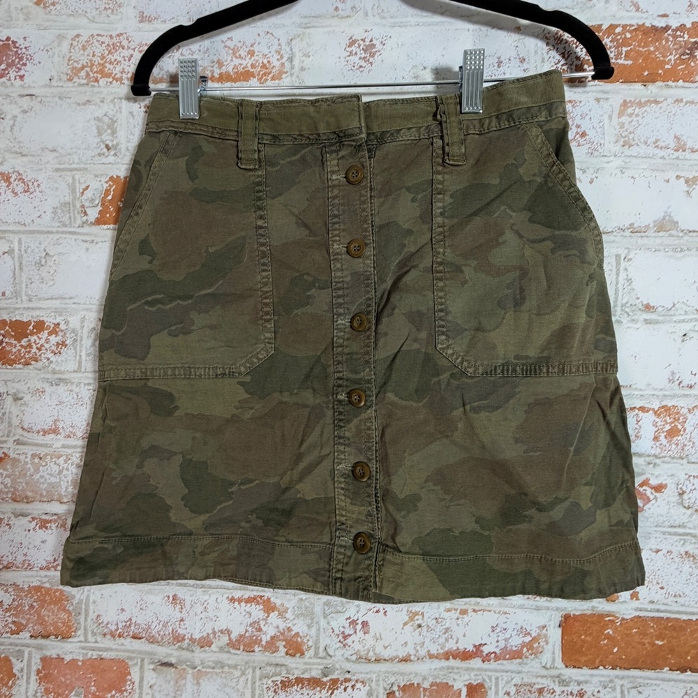 Anthropologie Camo Mini Skirt Womens 8 Green Camouflage Button Front Utility
